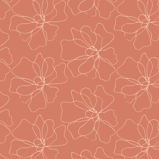 Abstract Floral Wrapping Paper, rose background and ecru line art